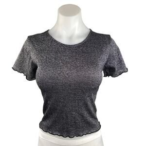 Urban Outfitters Silver Metallic Glitter Short Sleeve Crop Top T Shirt Tee Sz M